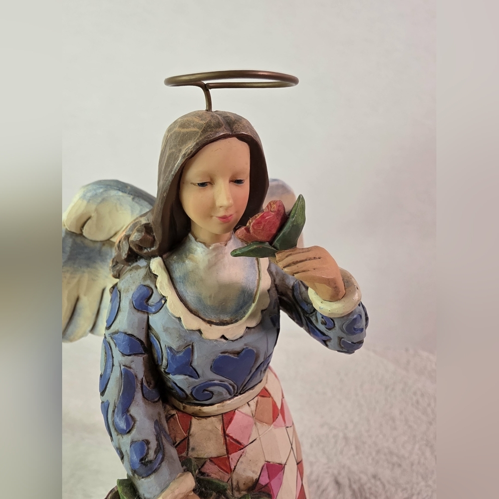 Jim Shore Heartwood Creek Angel with Flower Basket Figurine Blue Pink 4005241 - Picture 7 of 10